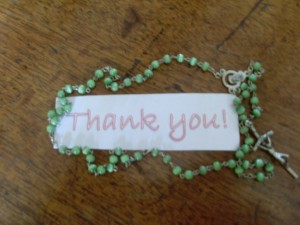 Thank you label and rosary